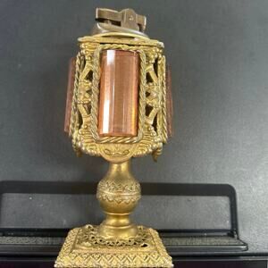 MCM Ornate Table Decor French Gilt Filigree Amber Gemstones